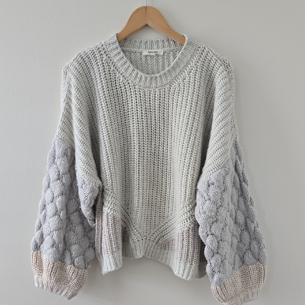 Splendid Textured Knit Sweater in Gray and Cream